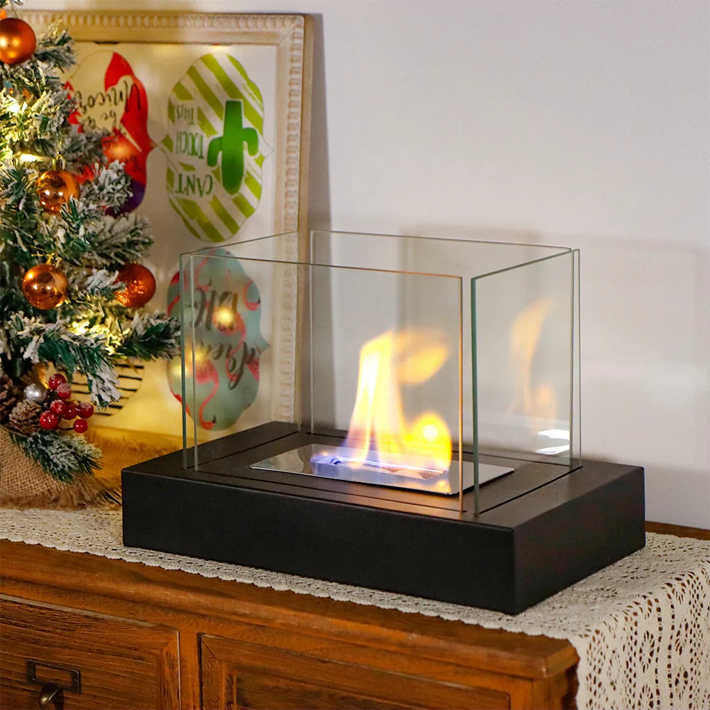 360° View Rectangular Tabletop Fireplace Fire Bowl With Four-Sided Glass, photo 5 of 7