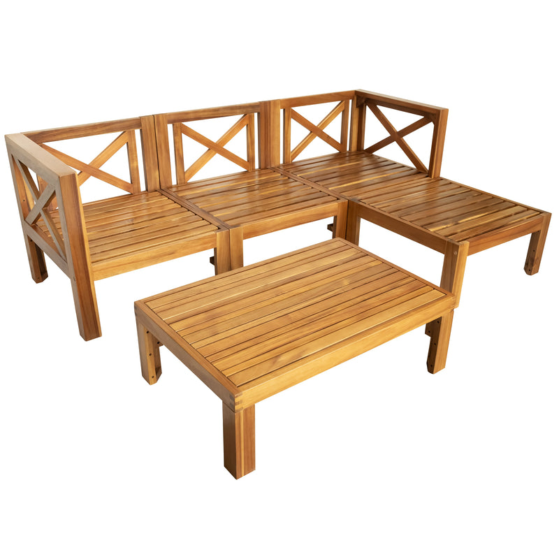 Topmax Outdoor Patio Wood 5-Piece Sectional Sofa Seating Group Set, photo 19 of 28
