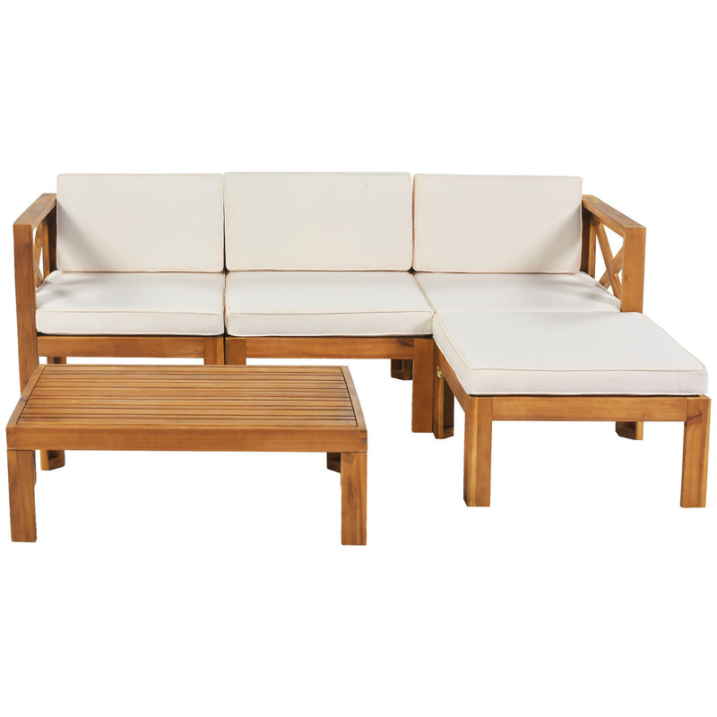 Topmax Outdoor Patio Wood 5-Piece Sectional Sofa Seating Group Set, photo 2 of 28