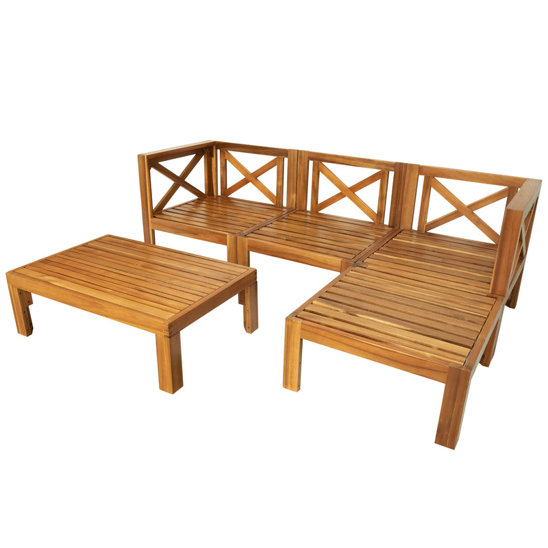 Topmax Outdoor Patio Wood 5-Piece Sectional Sofa Seating Group Set, photo 24 of 28