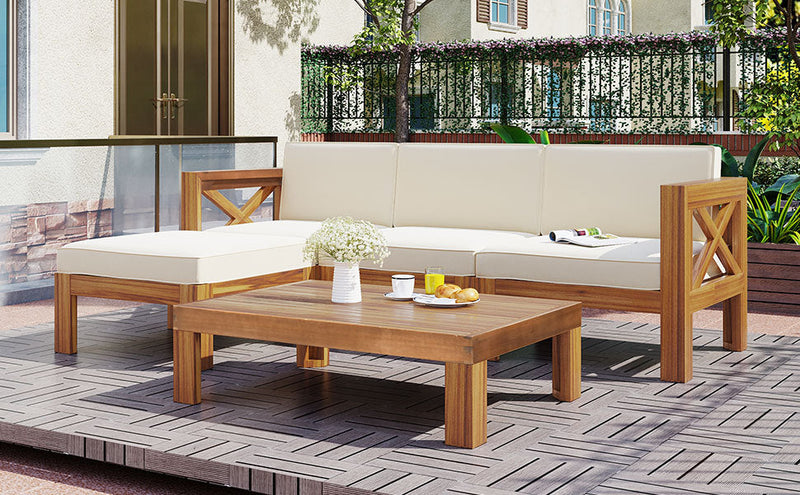 Topmax Outdoor Patio Wood 5-Piece Sectional Sofa Seating Group Set, photo 27 of 28