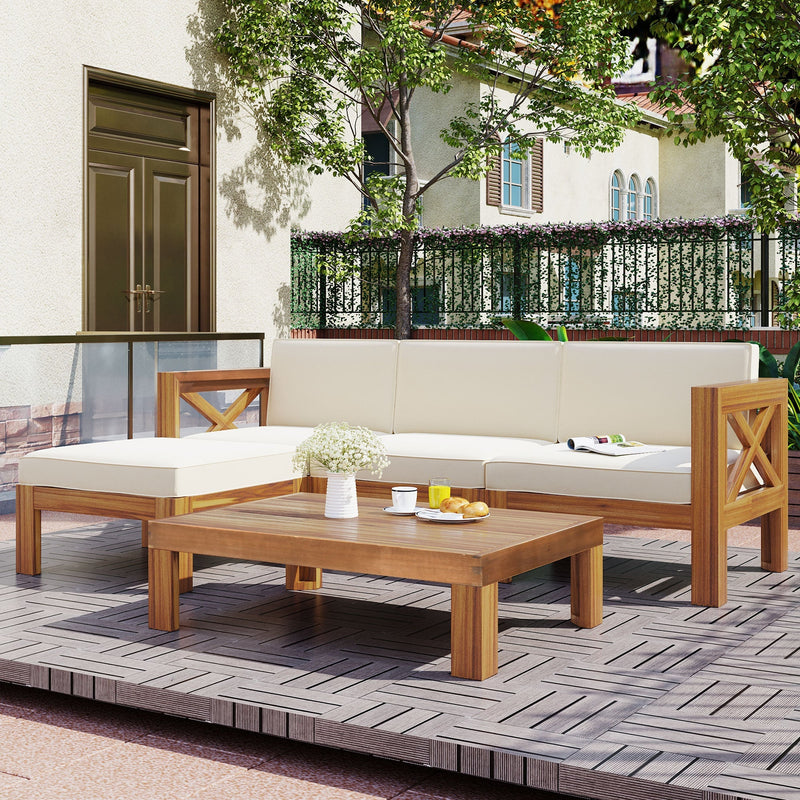 Topmax Outdoor Patio Wood 5-Piece Sectional Sofa Seating Group Set, photo 3 of 28