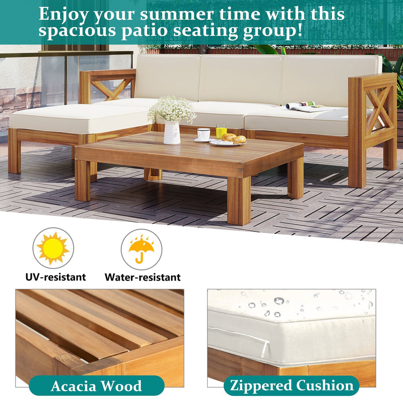 Topmax Outdoor Patio Wood 5-Piece Sectional Sofa Seating Group Set, photo 4 of 28