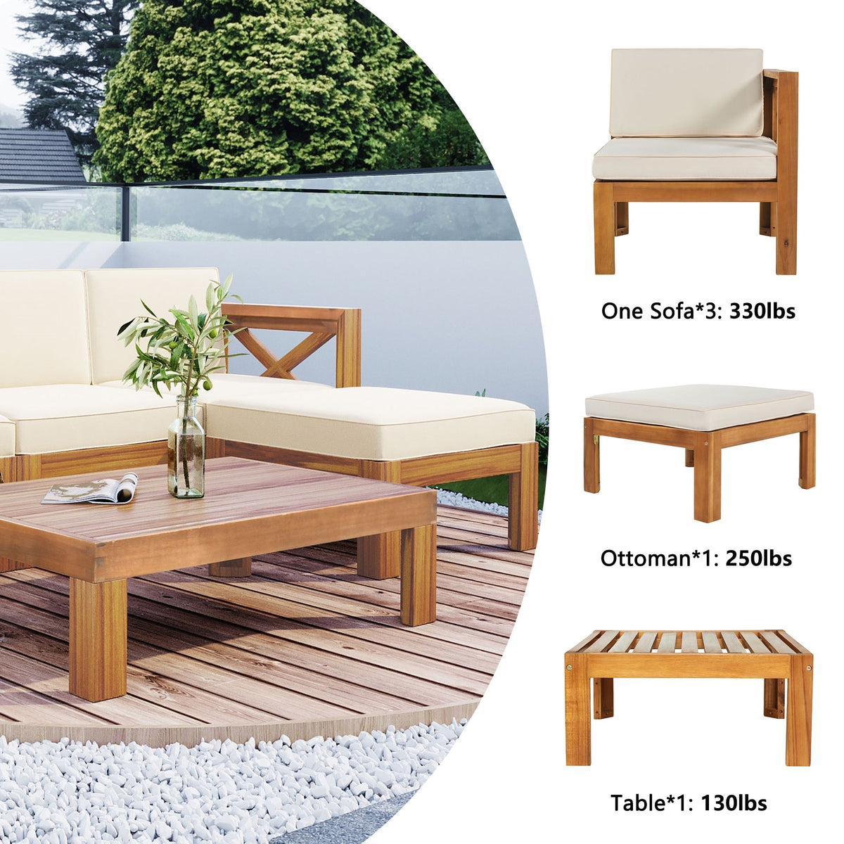 Topmax Outdoor Patio Wood 5-Piece Sectional Sofa Seating Group Set, photo 6 of 28
