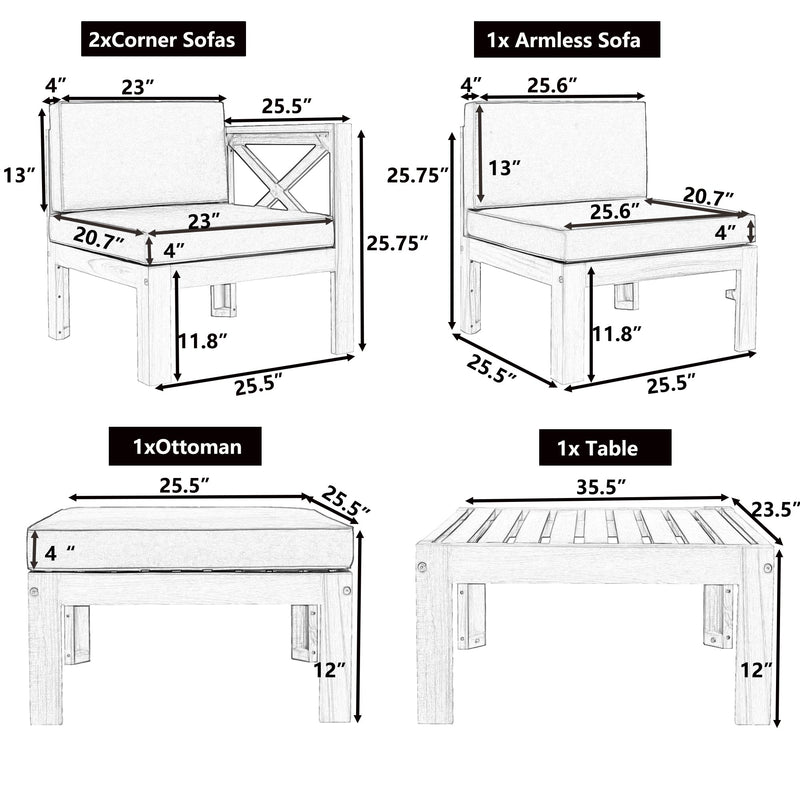 Topmax Outdoor Patio Wood 5-Piece Sectional Sofa Seating Group Set, photo 8 of 28