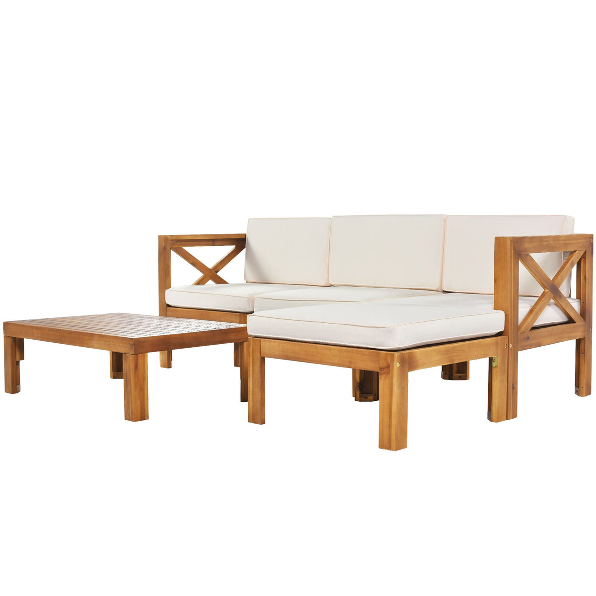 Topmax Outdoor Patio Wood 5-Piece Sectional Sofa Seating Group Set, photo 9 of 28
