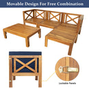 TOPMAX Outdoor 5-Piece Wood Sectional Patio Sofa Set with Blue Cushions