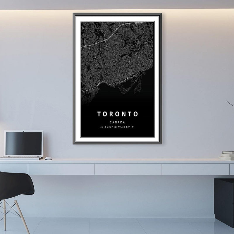 Toronto Black Map Canvas