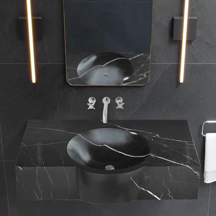 Toros Black Marble Rectangular Wall-mount Bathroom Sink (W)17" (L)30" (H)6"