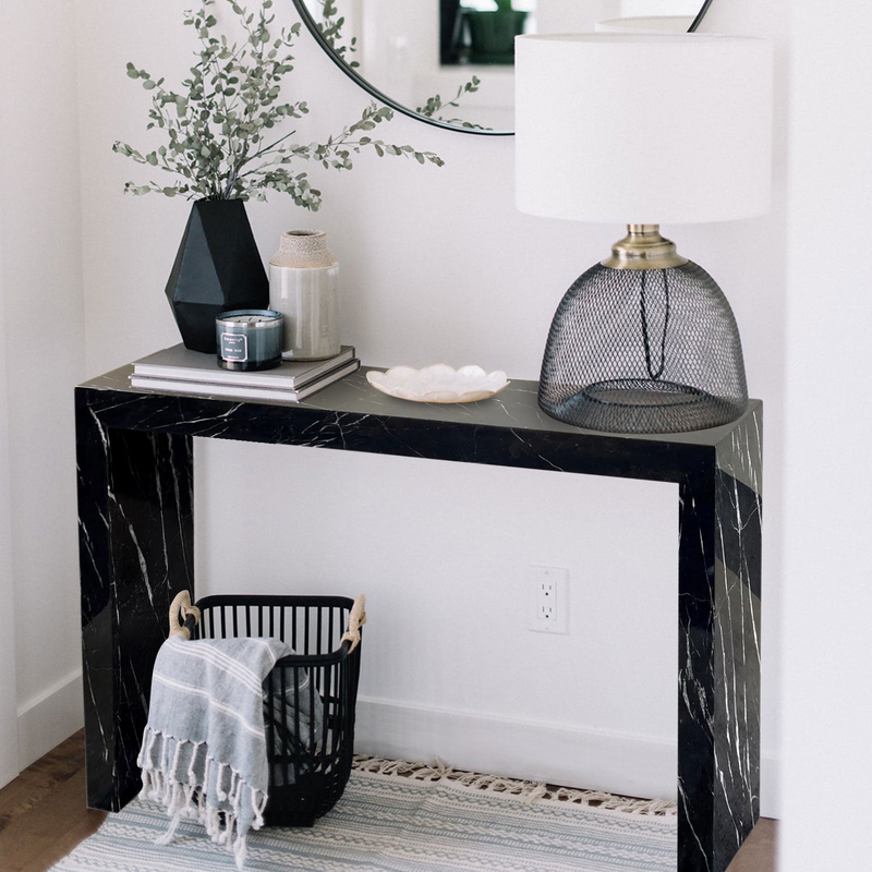 Toros Black Marble Rectangular Console Polished (W)12" (L)40" (H)30" inside house magazines on top