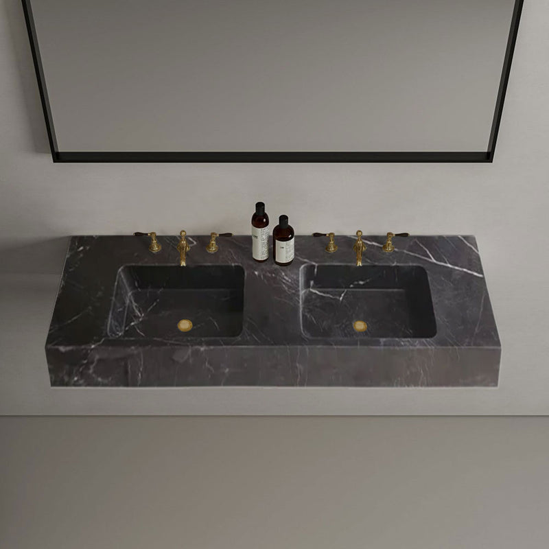 Toros Black Marble Double Sink Wall-mount Bathroom Sink Polished (W)18" (L)60" (H)6"