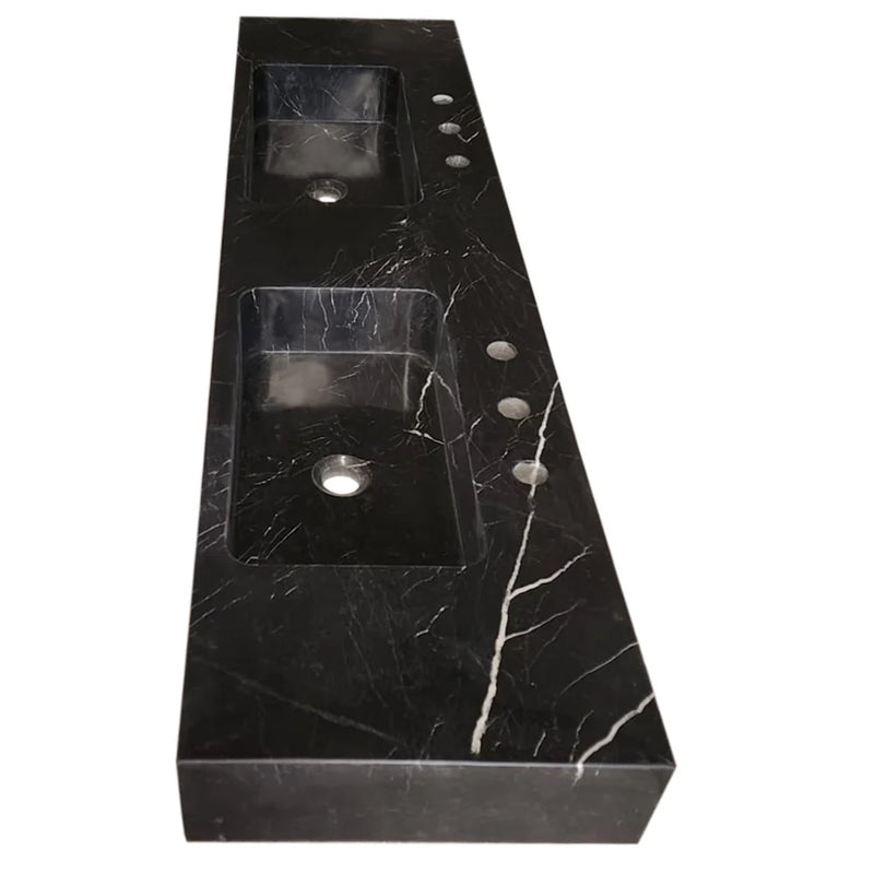 Toros Black Marble Double Sink Wall-mount Bathroom Sink Polished (W)18" (L)60" (H)6"