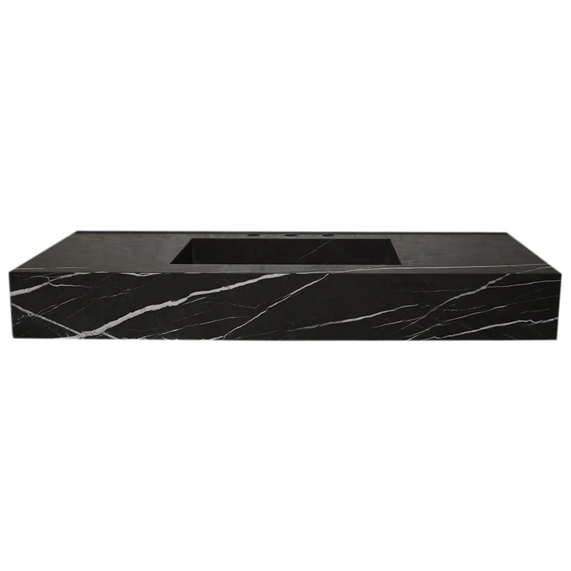 Toros Black Marble Rectangular Wall-mount Bathroom Sink (W)20" (L)48" (H)6"