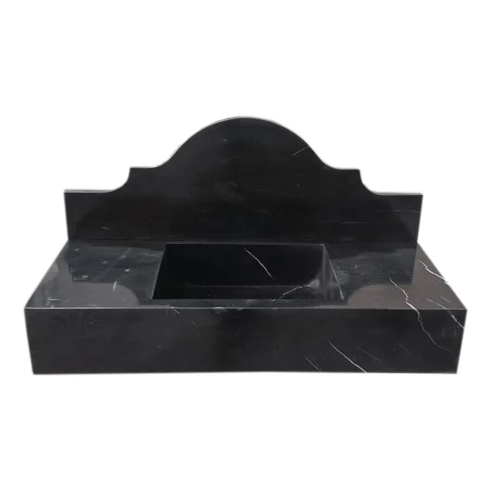 Toros Black Marble Wall-mount Bathroom Sink with Backsplash Polished (W)15" (L)33" (H)6"