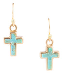Touch of Blue Turquoise Golden Cross Drop Earrings