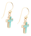 Touch of Blue Turquoise Golden Cross Drop Earrings