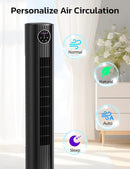 Tower Fan for Bedroom, 90° Oscillating Fan with 12H Timer, 37”Standing Fans with Remote, Bladeless Fan with 4 Modes & 3 Speeds
