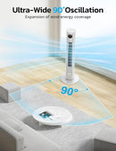 Tower Fan for Bedroom, 90° Oscillating Fan with 12H Timer, 37”Standing Fans with Remote, Bladeless Fan with 4 Modes & 3 Speeds