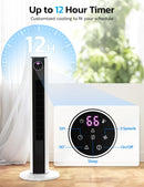 Tower Fan for Bedroom, 90° Oscillating Fan with 12H Timer, 37”Standing Fans with Remote, Bladeless Fan with 4 Modes & 3 Speeds