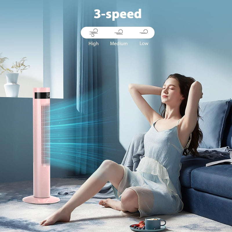 Tower Fan Portable Electric Oscillating Fan Quiet Cooling Remote Control Standing Bladeless Floor Fans 3 Speeds Wind Modes Timer