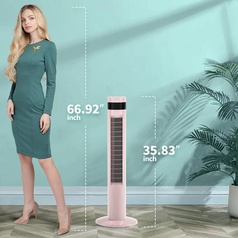 Tower Fan Portable Electric Oscillating Fan Quiet Cooling Remote Control Standing Bladeless Floor Fans 3 Speeds Wind Modes Timer