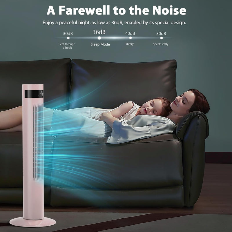 Tower Fan Portable Electric Oscillating Fan Quiet Cooling Remote Control Standing Bladeless Floor Fans 3 Speeds Wind Modes Timer