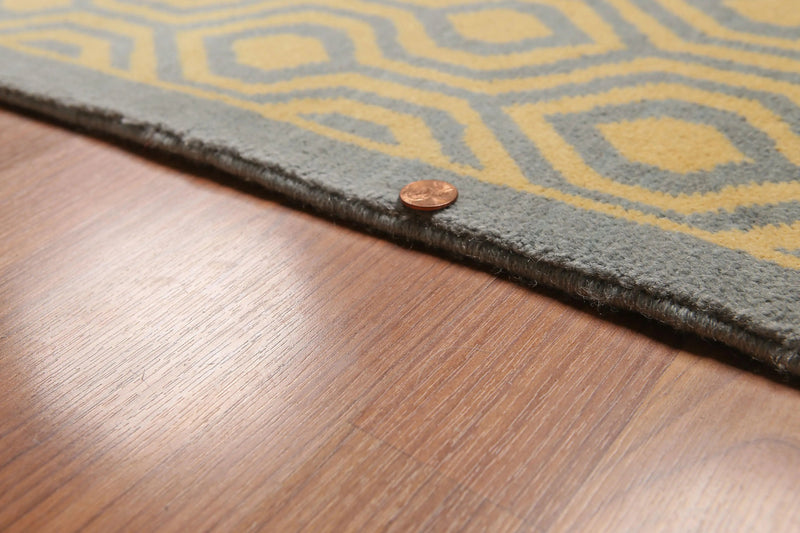 9' x 12' Hand knotted Honeycomb Wool Full Pile Area Rug Light blue Gold