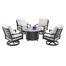 Aluminum 44-in Round Patio Fire Table Set with Swivel Rocking Chairs