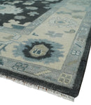 Black Beige and Silver Wool Traditional Oushak Area Rug - Hand Knotted Antique Look by The Rug Decor