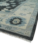 Black Beige and Silver Wool Traditional Oushak Area Rug - Hand Knotted Antique Look