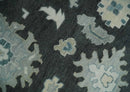 Black Beige and Silver Wool Traditional Oushak Area Rug - Hand Knotted Antique Look by The Rug Decor