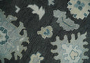 Black Beige and Silver Wool Traditional Oushak Area Rug - Hand Knotted Antique Look