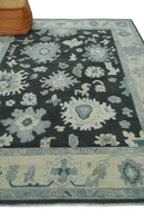 Black Beige and Silver Wool Traditional Oushak Area Rug - Hand Knotted Antique Look by The Rug Decor