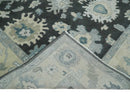 Black Beige and Silver Wool Traditional Oushak Area Rug - Hand Knotted Antique Look by The Rug Decor