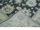 Black Beige and Silver Wool Traditional Oushak Area Rug - Hand Knotted Antique Look