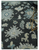 Black Beige and Silver Wool Traditional Oushak Area Rug - Hand Knotted Antique Look