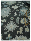 Black Beige and Silver Wool Traditional Oushak Area Rug - Hand Knotted Antique Look by The Rug Decor