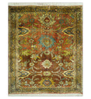 Traditional Antique Turkish Design Rust And Blue Hand Knotted 4x5 Wool Area Rug by The Rug Decor