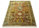 Traditional Antique Turkish Design Rust And Blue Hand Knotted 4x5 Wool Area Rug by The Rug Decor