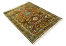 Traditional Antique Turkish Design Rust And Blue Hand Knotted 4x5 Wool Area Rug by The Rug Decor