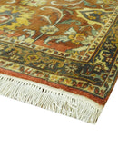 Traditional Antique Turkish Design Rust And Blue Hand Knotted 4x5 Wool Area Rug by The Rug Decor