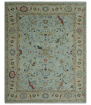 Traditional Aqua and Beige Hand knotted Oriental Oushak Custom Made wool Area Rug