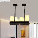 GobekUsa Traditional Barrel Frosted Glass Hanging Lamp - Black Island Pendant Light for Dining Room - 8/12/16 Lights