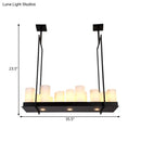 GobekUsa Traditional Barrel Frosted Glass Hanging Lamp - Black Island Pendant Light for Dining Room - 8/12/16 Lights