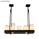 GobekUsa Traditional Barrel Frosted Glass Hanging Lamp - Black Island Pendant Light for Dining Room - 8/12/16 Lights