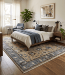 Beige and Gray Traditional Oushak Wool Area Rug - Hand Knotted