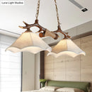 GobekUsa Traditional Bell Ceiling Lamp: 2-Bulb Bedroom Island Light Fixture with Antler Arm in Flaxen Fabric