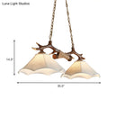 GobekUsa Traditional Bell Ceiling Lamp: 2-Bulb Bedroom Island Light Fixture with Antler Arm in Flaxen Fabric