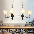 GobekUsa 6-Light Traditional Bell Pendant Ceiling Lamp in Black with White Glass Shades - Ideal for Dining Room