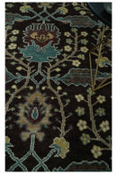 Traditional Black, Beige and Blue Antique Style Hand knotted Wool Area Rug